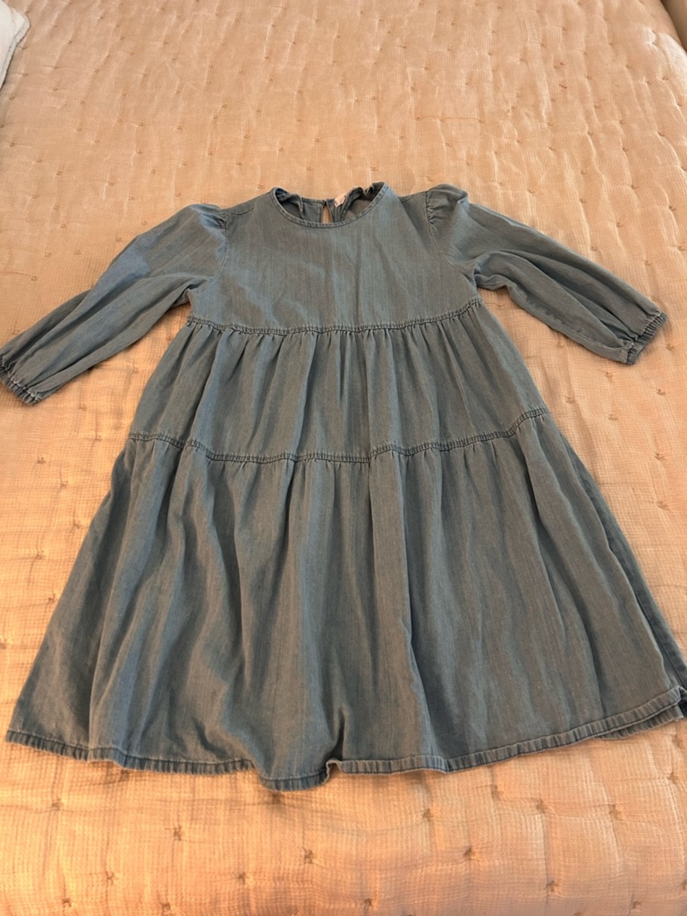 Mango Light Blue Denim Tiered Mini Dress